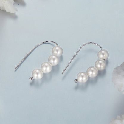 925 Sterling Silver White Gold Plated Earrings with Quality Shell Pearl, 2.1*0.5cm for Women  DestGlow