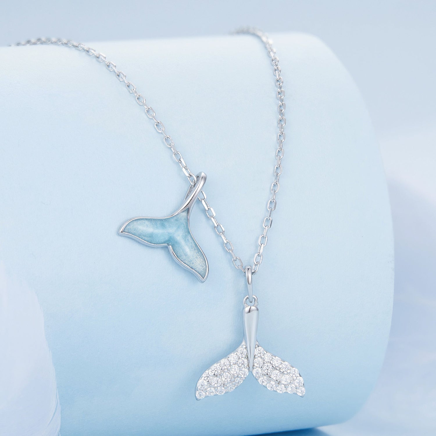 925 Sterling Silver Necklace with CZ &amp; Enamel - 40+5cm Length, Fishtail Design for Women  DestGlow