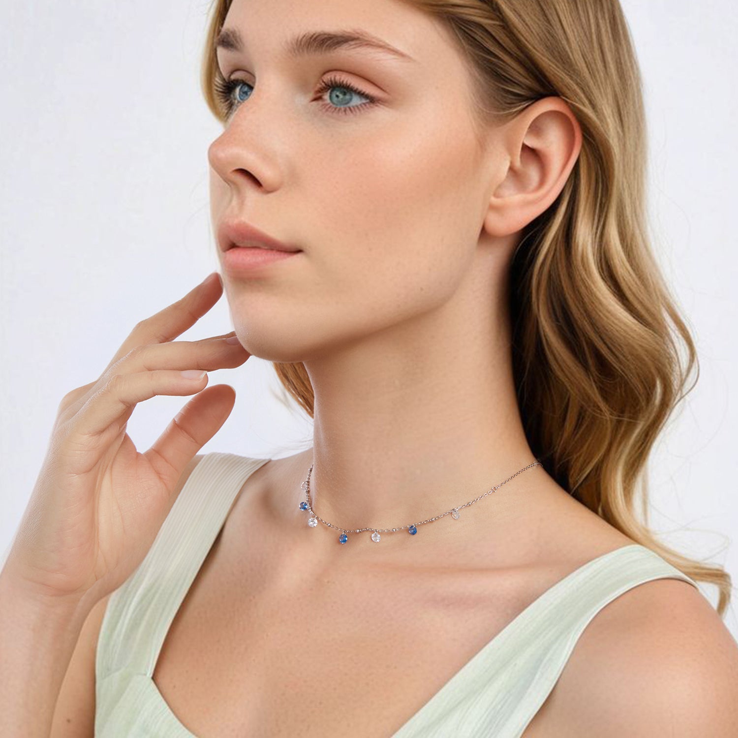 925 Sterling Silver &amp; White Gold Plated Adjustable Layered CZ Necklace for Women