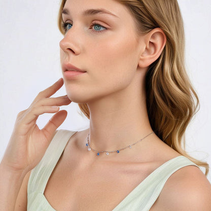 925 Sterling Silver &amp; White Gold Plated Adjustable Layered CZ Necklace for Women