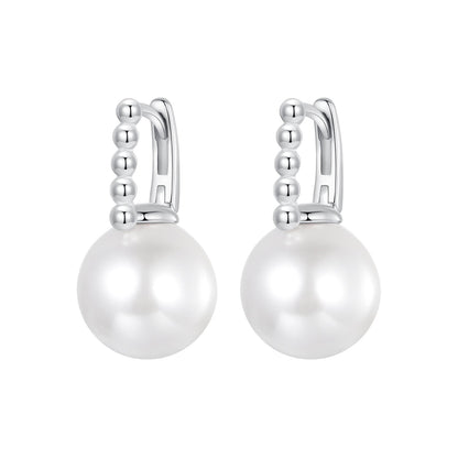 925 Sterling Silver Earrings with White Gold Plating and Shell Pearl for Women  DestGlow