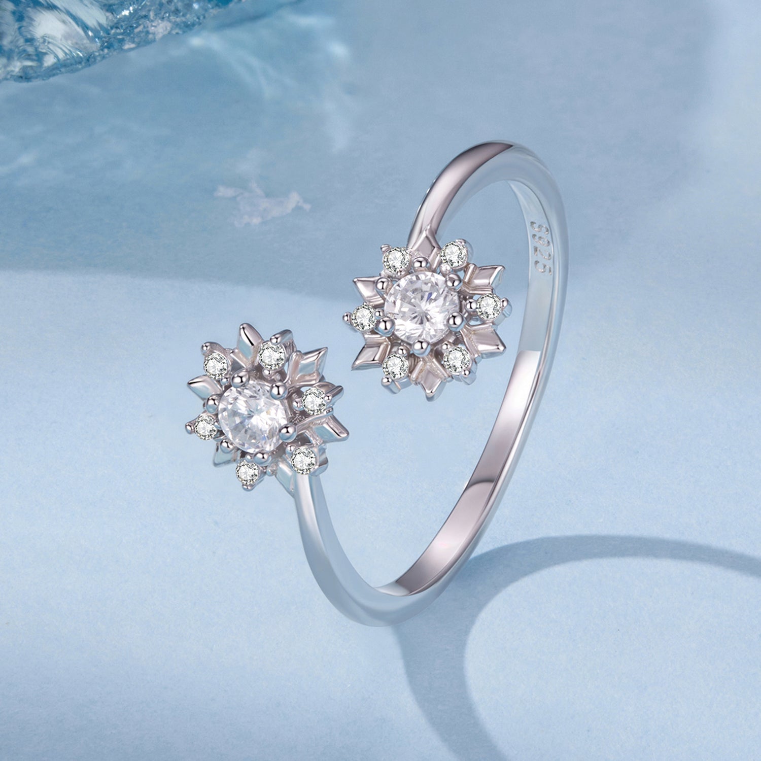925 Sterling Silver Snowflake Ring with Pavé CZ in White Gold for Women  DestGlow