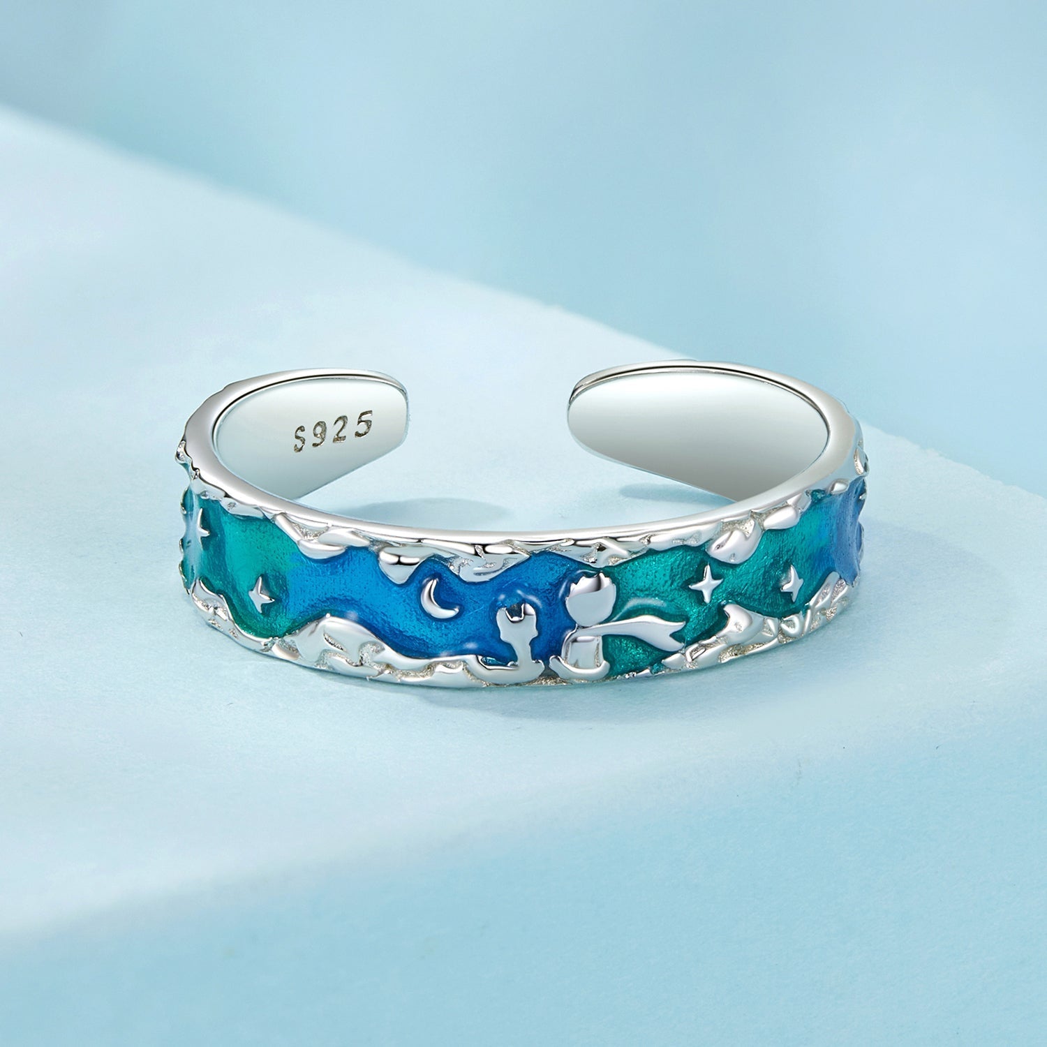 925 Sterling Silver Enamel White Gold Plated 5mm Ring  DestGlow