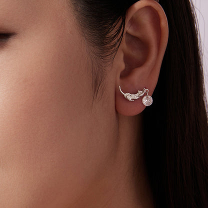 925 Sterling Silver White Gold Plated CZ Earrings 1.6x1.7cm for Women