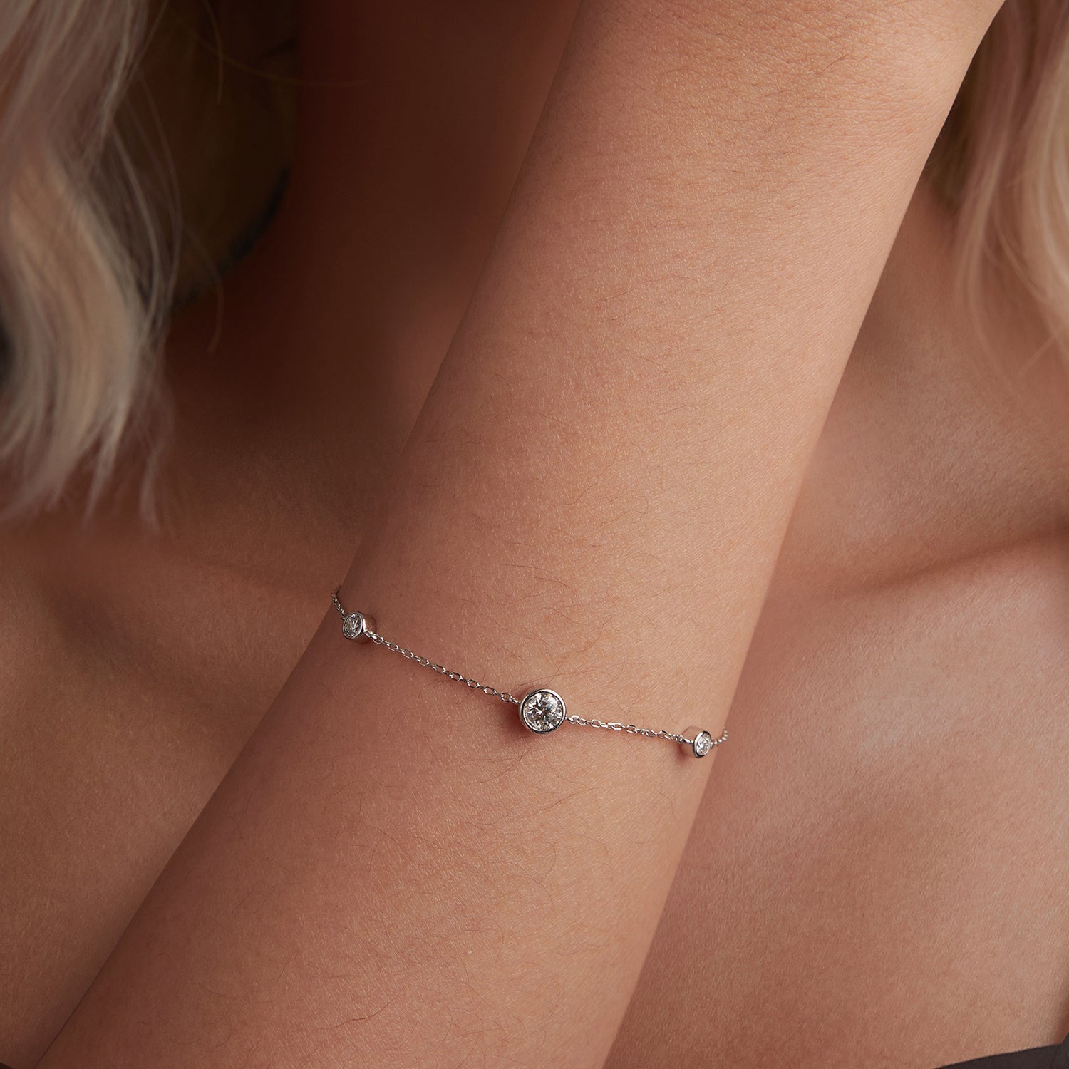 925 Sterling Silver 5mm Moissanite &amp; 3mm Moissanite Bracelet for Women