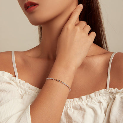 925 Sterling Silver Bracelet with Pavé Setting CZ, Platinum Plated, 14.5+3cm, for Women  DestGlow