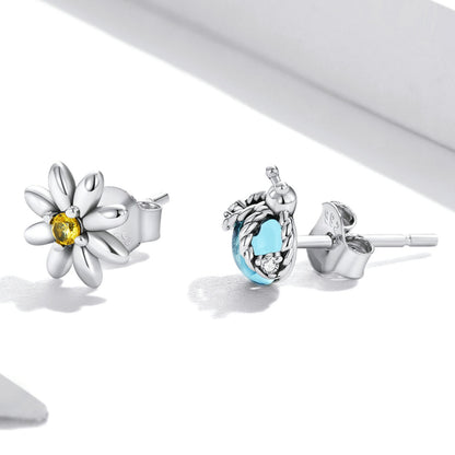 925 Sterling Silver Ladybird Earrings with Pavé Set CZ, 0.7cm for Women  DestGlow