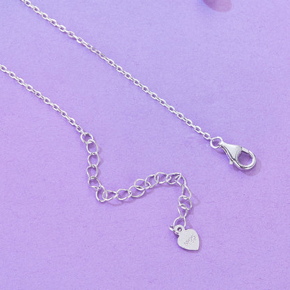 925 Sterling Silver Necklace with Pavé CZ &amp; Transparent Glass Pendant for Women