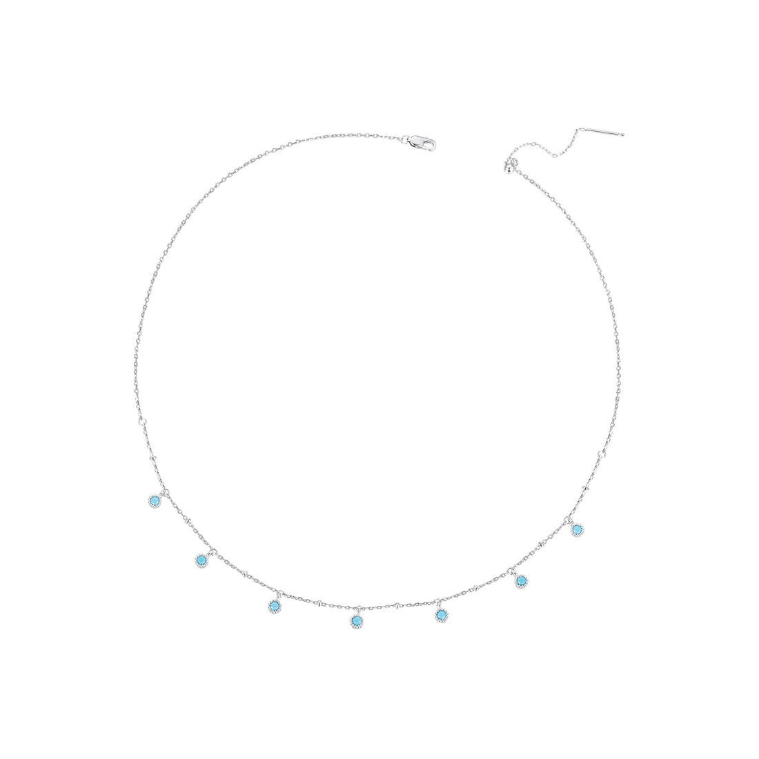 925 Sterling Silver Necklace with Synthetic Turquoise in White Gold, Adjustable 450mm for Women  DestGlow