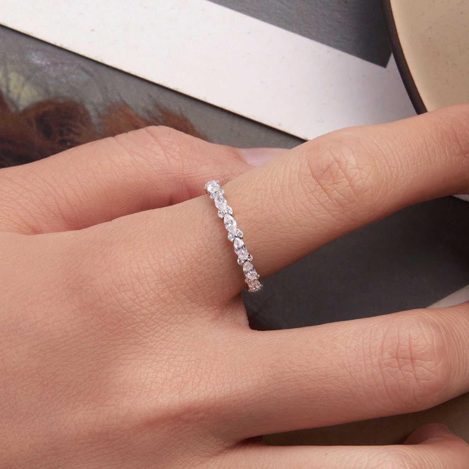 925 Sterling Silver White Gold Plated 0.26cm CZ Ring Size 6.0 for Women  DestGlow