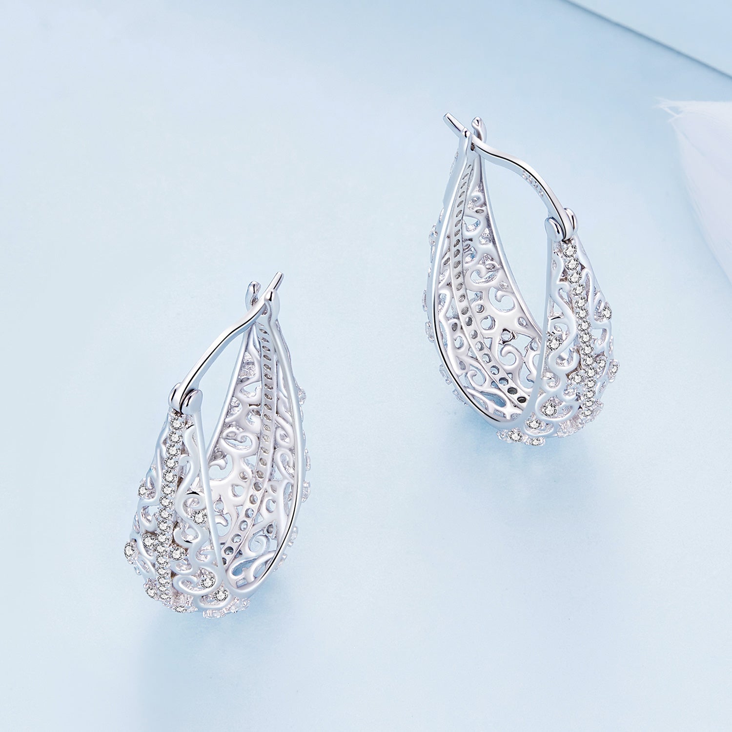 925 Sterling Silver Earrings with Pavé Set CZ, 2.5cm x 0.8cm, for Women  DestGlow