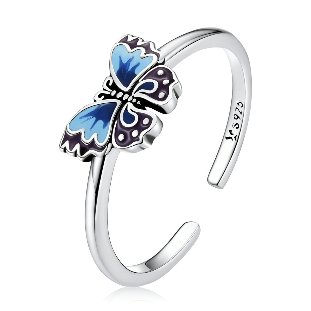 925 Sterling Silver Enamel Oxidized Silver Butterfly Rings by Bids.com
