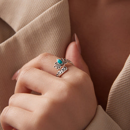 925 Sterling Silver Ring with Synthetic Turquoise in Oxidized Finish for Women  DestGlow