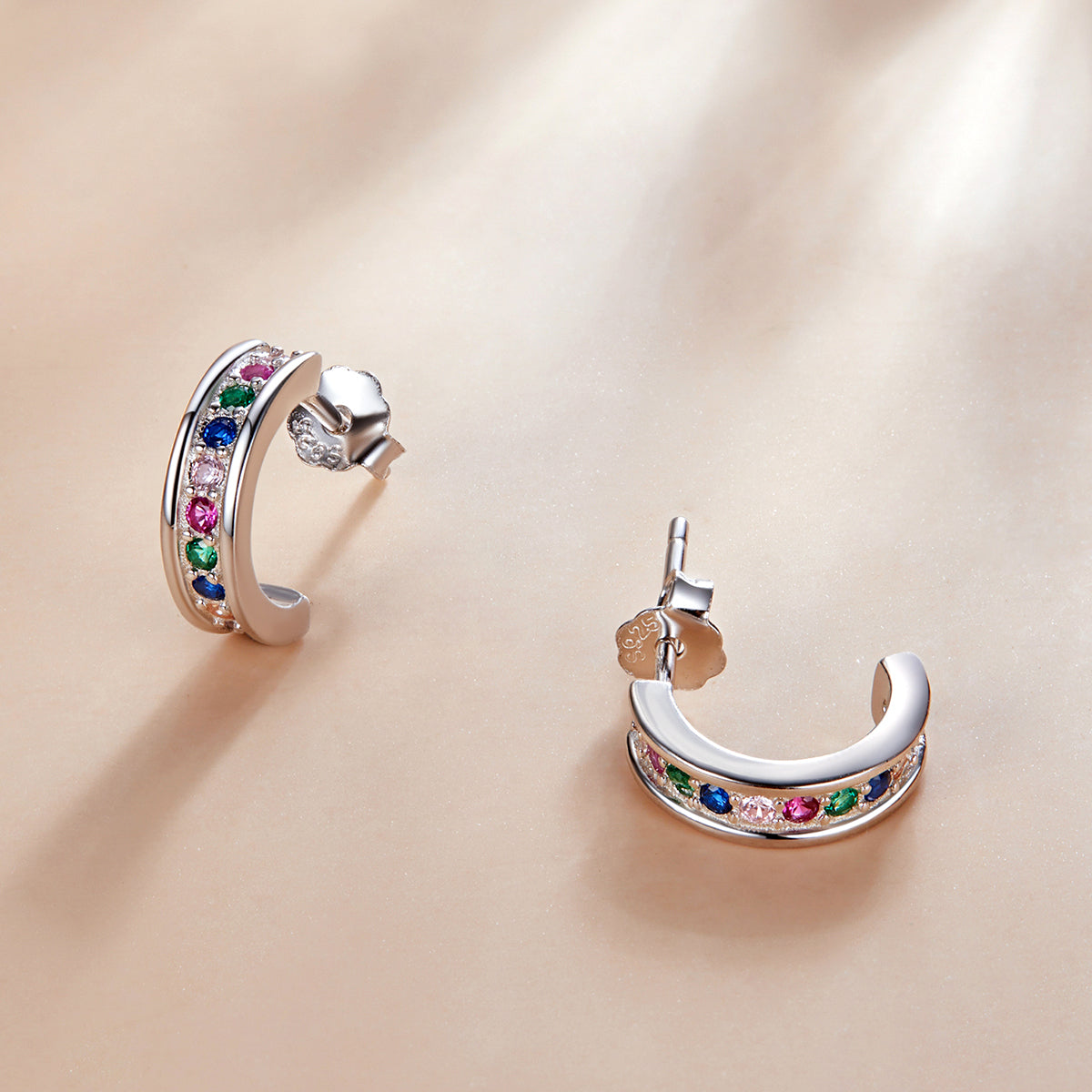925 Sterling Silver Earrings with Pavé Setting CZ, 1.1*0.3 cm  DestGlow