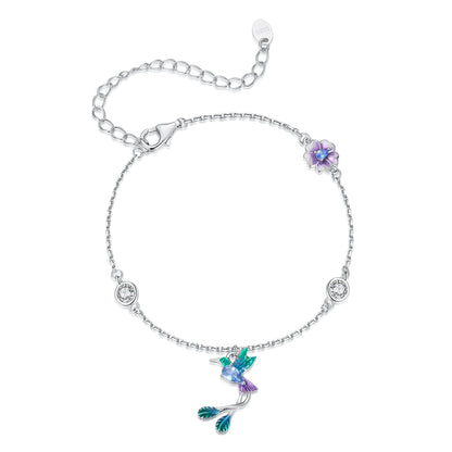925 Sterling Silver Enamel Pavé CZ White Gold Bracelet for Women 15+6cm  DestGlow