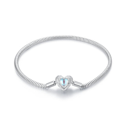 925 Sterling Silver Moonstone Bracelet 17.0 cm with White Gold Plating for Women  DestGlow