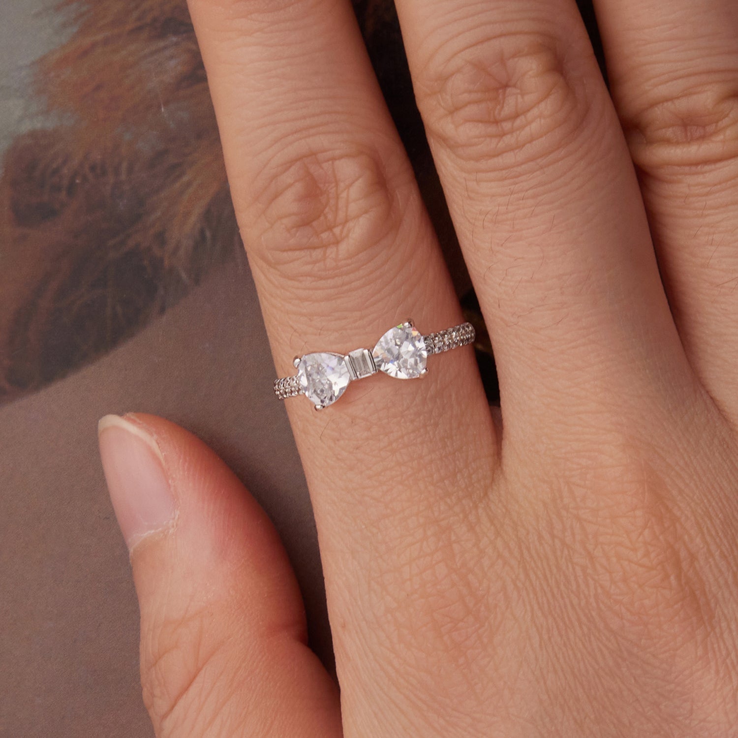 925 Sterling Silver White Gold Plated 1.2cm Pendant Ring Size 6 for Women  DestGlow