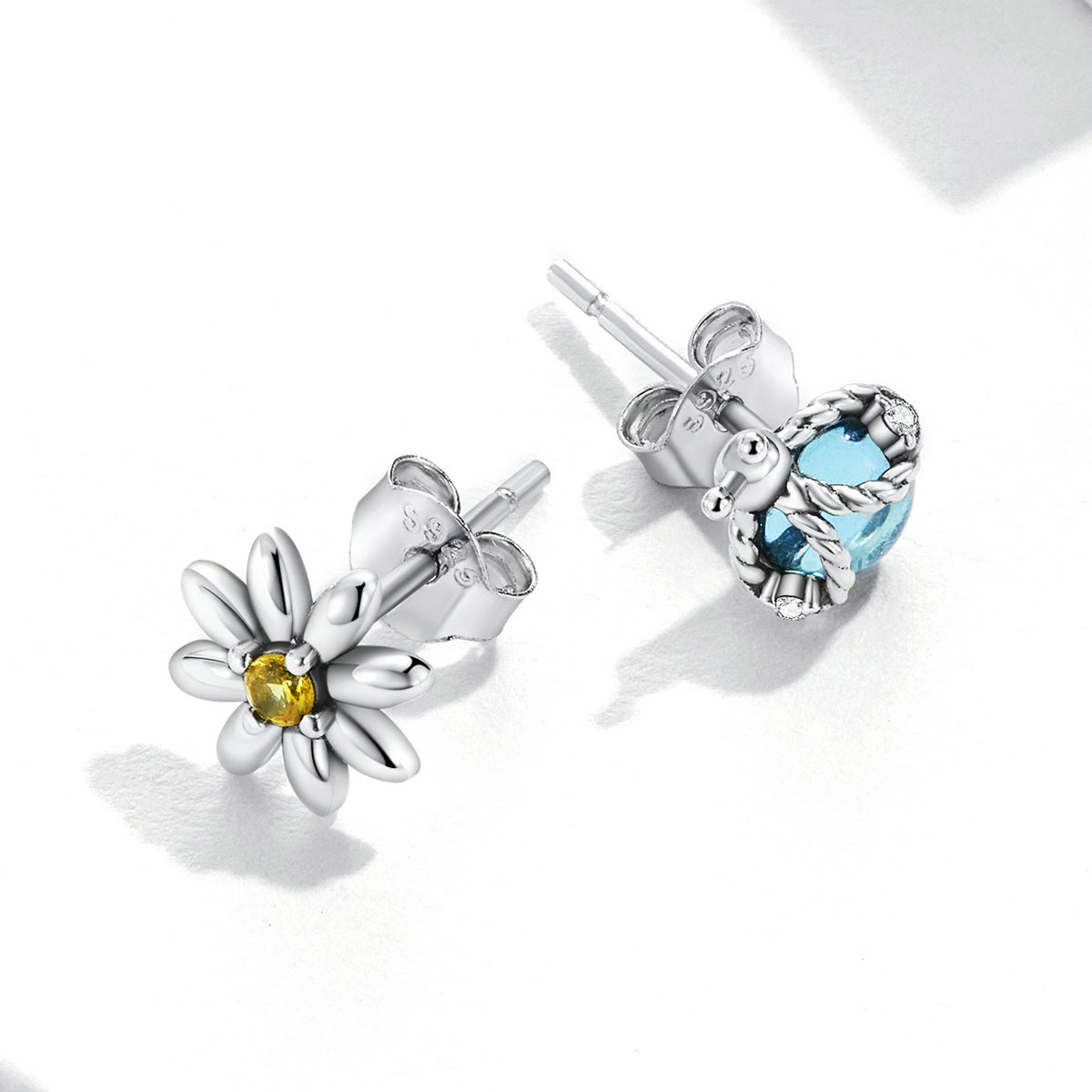 925 Sterling Silver Ladybird Earrings with Pavé Set CZ, 0.7cm for Women  DestGlow