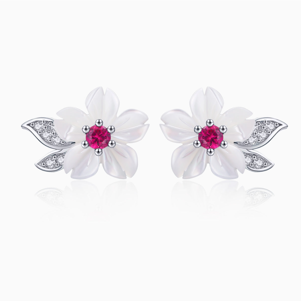 925 Sterling Silver Earrings with Pavé Setting CZ and High-Quality Nacre  DestGlow