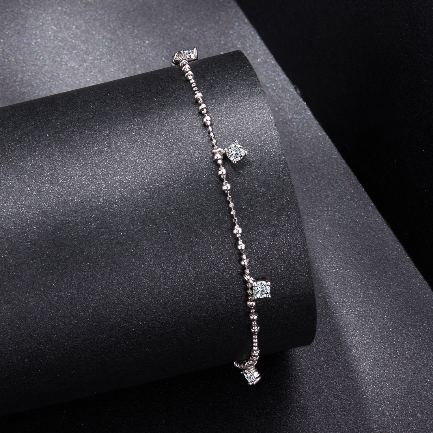 925 Sterling Silver &amp; Moissanite Bracelet for Women - 15+6cm, Plated White Gold