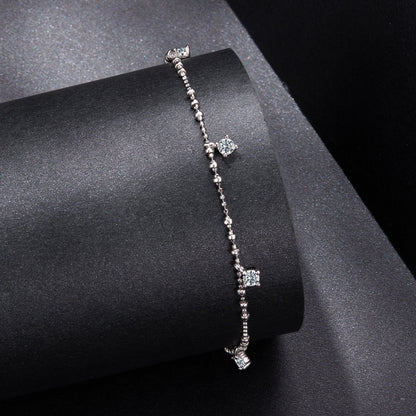925 Sterling Silver &amp; Moissanite Bracelet for Women - 15+6cm, Plated White Gold