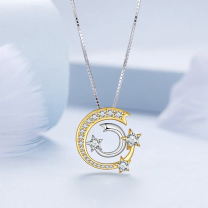 925 Sterling Silver Necklace with Pavé Setting CZ &amp; Plated Gold - 400mm Length