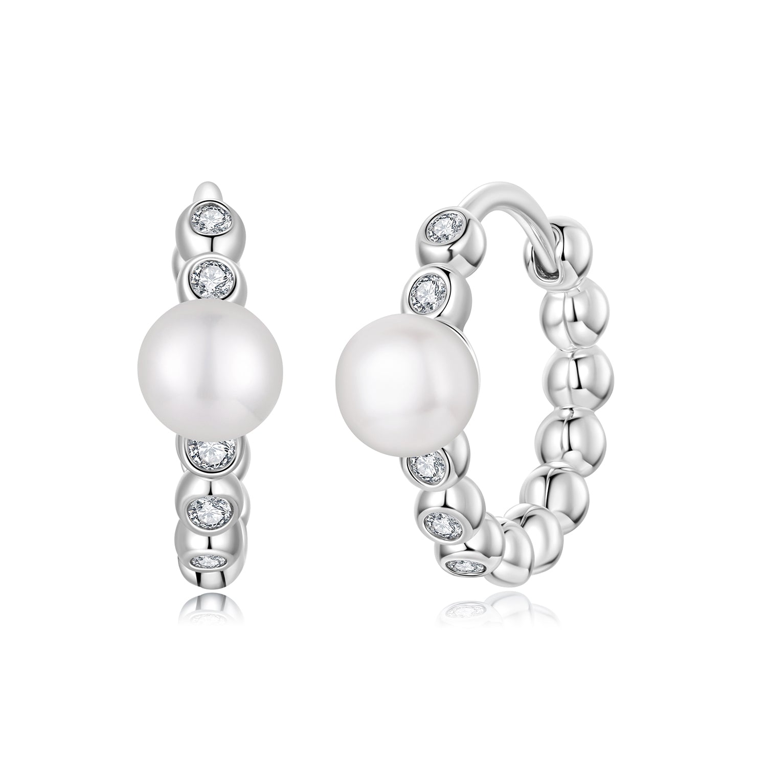 925 Sterling Silver White Gold Plated Moissanite &amp; Pearl Earrings for Women