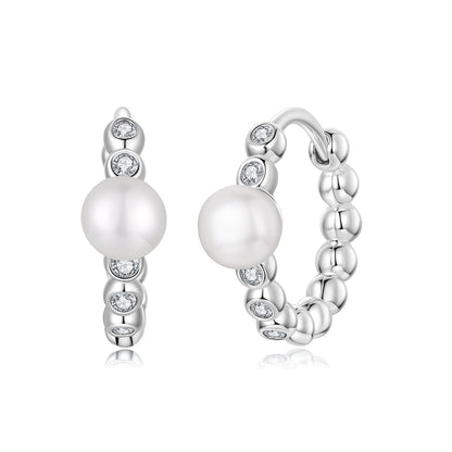 925 Sterling Silver White Gold Plated Moissanite &amp; Pearl Earrings for Women