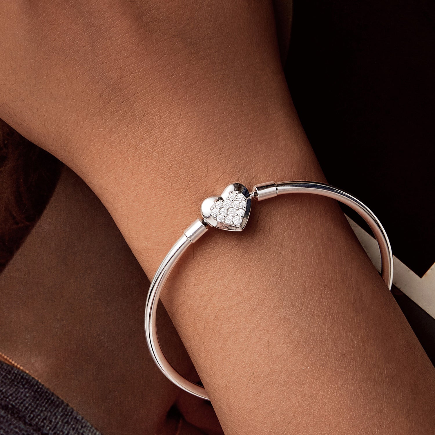 925 Sterling Silver White Gold Plated CZ Bracelet for Women - Size 17.0  DestGlow