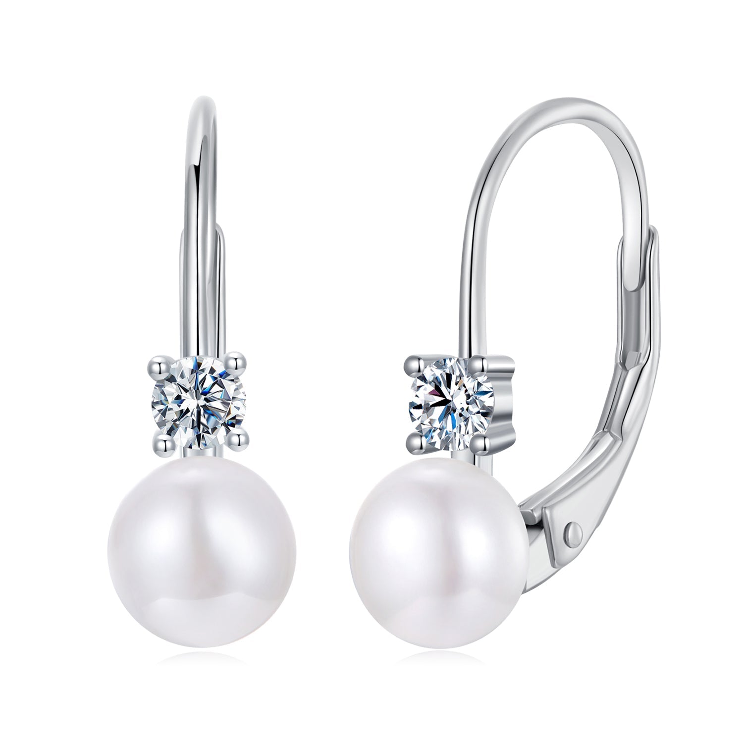 925 Sterling Silver &amp; Moissanite 0.30 Carat Earring with Freshwater Pearl for Women
