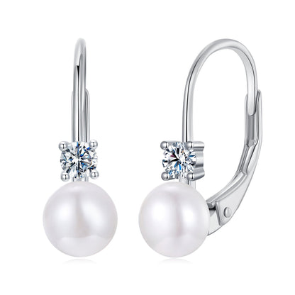 925 Sterling Silver &amp; Moissanite 0.30 Carat Earring with Freshwater Pearl for Women