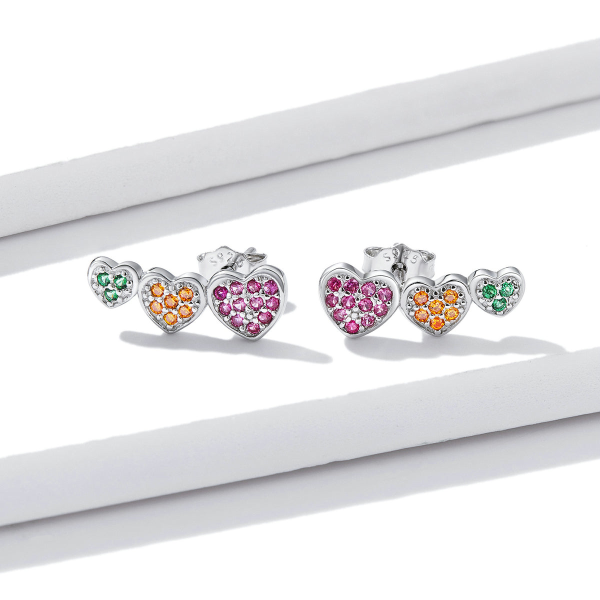 925 Sterling Silver Earrings with Pavé Setting and Plated Platinum, Size: 0.5*1.3cm, Women  DestGlow
