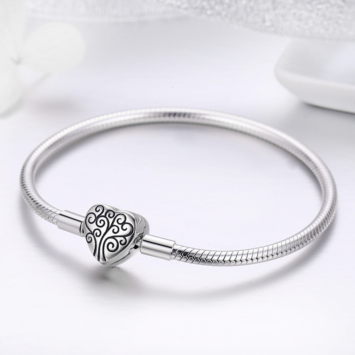 SCB 925 Sterling Silver Bracelet in Classic Style, Size 17.0 for Women  DestGlow