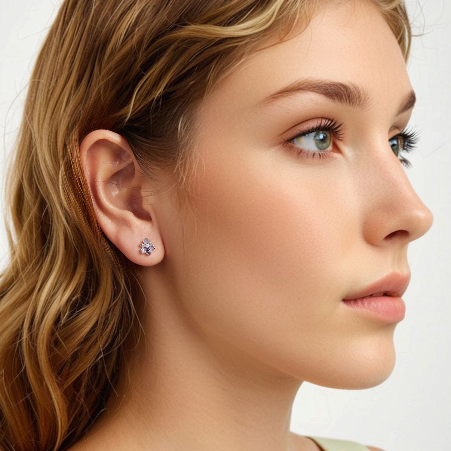 925 Sterling Silver Earrings with Nano Opal Stone and CZ, White Gold Plated, 0.7cm, for Women  DestGlow