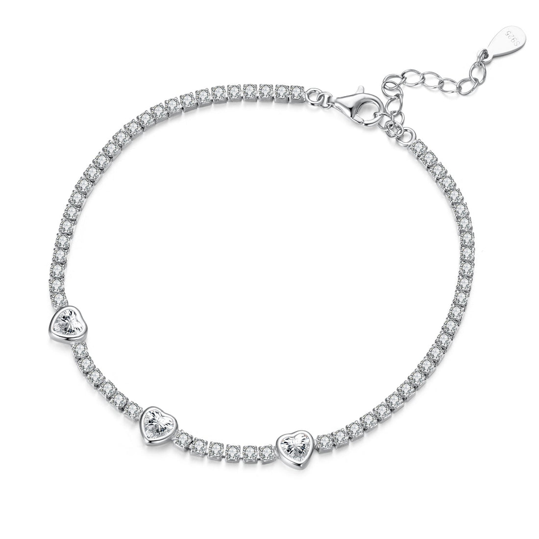 925 Sterling Silver &amp; Pavé Setting CZ Bracelet with White Gold Plating for Women  DestGlow