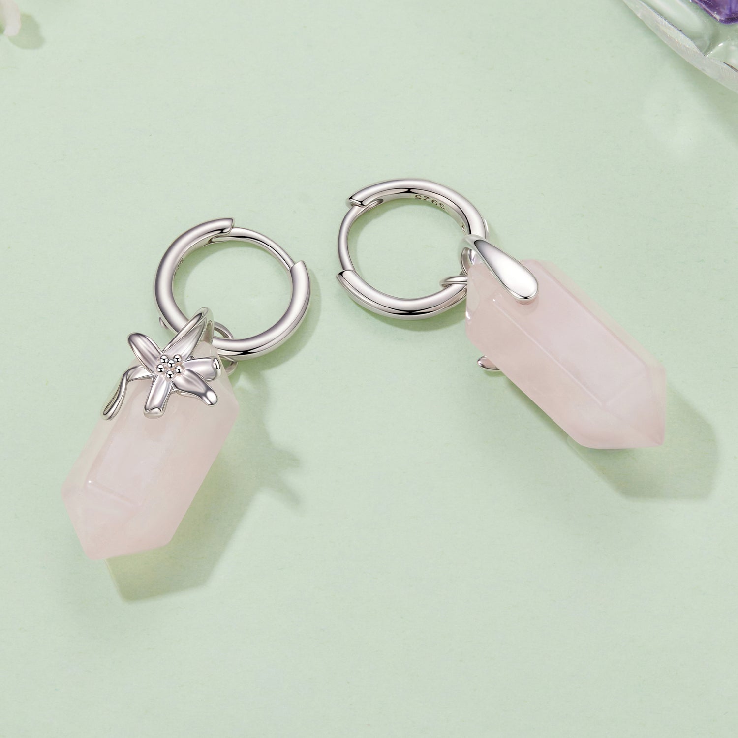 925 Sterling Silver Earrings with Natural Crystal and White Gold Plating  DestGlow