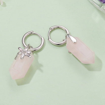 925 Sterling Silver Earrings with Natural Crystal and White Gold Plating  DestGlow