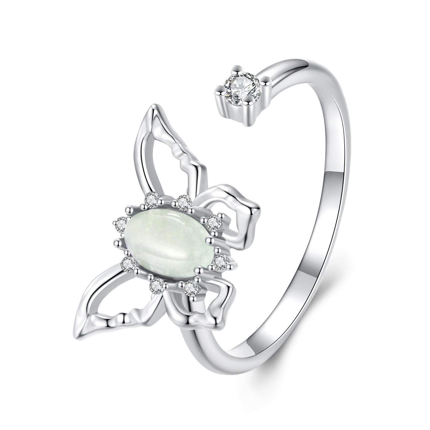 925 Sterling Silver &amp; Natural Jade Pavé Setting Ring for Women  DestGlow