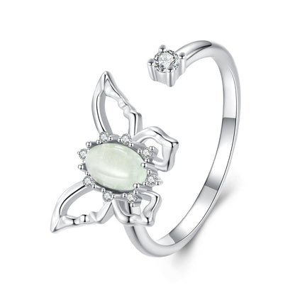 925 Sterling Silver &amp; Natural Jade Pavé Setting Ring for Women  DestGlow