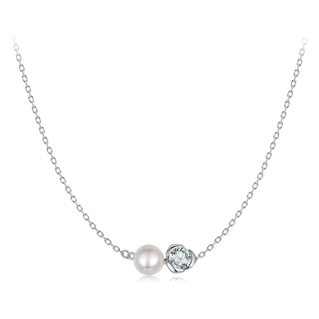 925 Sterling Silver Moissanite &amp; Freshwater Pearl White Gold Necklace 45cm for Women  DestGlow