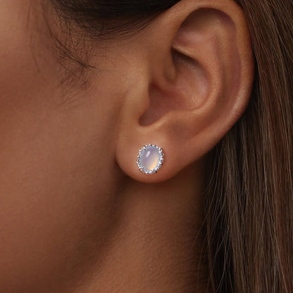 925 Sterling Silver Earrings for Women with Transparent Glass, 1.0*0.9cm  DestGlow