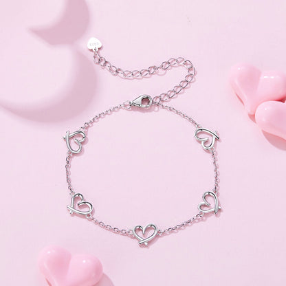 925 Sterling Silver 15+6cm 0.8cm Heart White Gold Plated Bracelet for Women  DestGlow