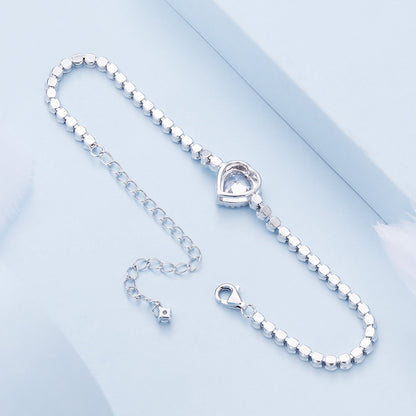925 Sterling Silver Bracelet with CZ Zircon, 15+6.5cm, Platinum Plated for Women  DestGlow