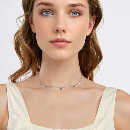 925 Sterling Silver &amp; White Gold Plated Adjustable Layered CZ Necklace for Women