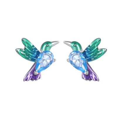 925 Sterling Silver White Gold Plated Earrings with Enamel and CZ - 10*8mm  DestGlow