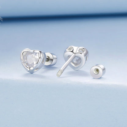 925 Sterling Silver Earrings with Plated White Gold &amp; Pavé Setting CZ, 0.5cm for Women  DestGlow