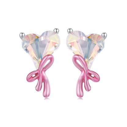 925 Sterling Silver Enamel Earrings with Transparent Glass for Women  DestGlow