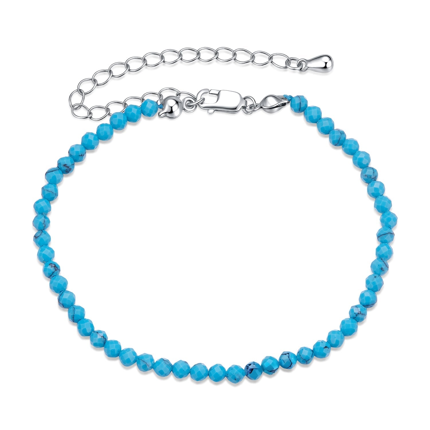 925 Sterling Silver Synthetic Turquoise Bracelet with White Gold Plating for Women  DestGlow
