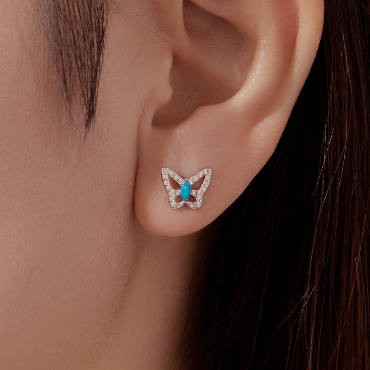 925 Sterling Silver White Gold Plated Earrings with Synthetic Turquoise and CZ  DestGlow