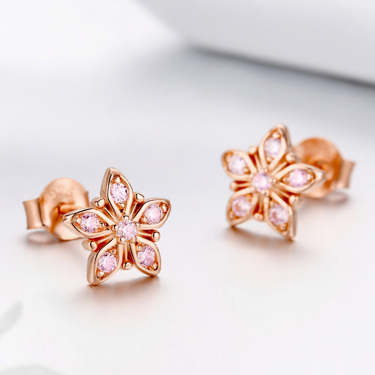 925 Sterling Silver Rose Gold Plated Pavé Setting CZ Earrings  DestGlow
